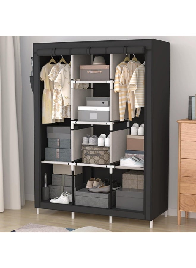 Portable wardrobe organizer with 6 storage shelves, 2 hanging sections, and 4 side pockets - Image 1